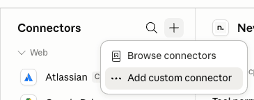 Add Custom Connector button in Claude Desktop